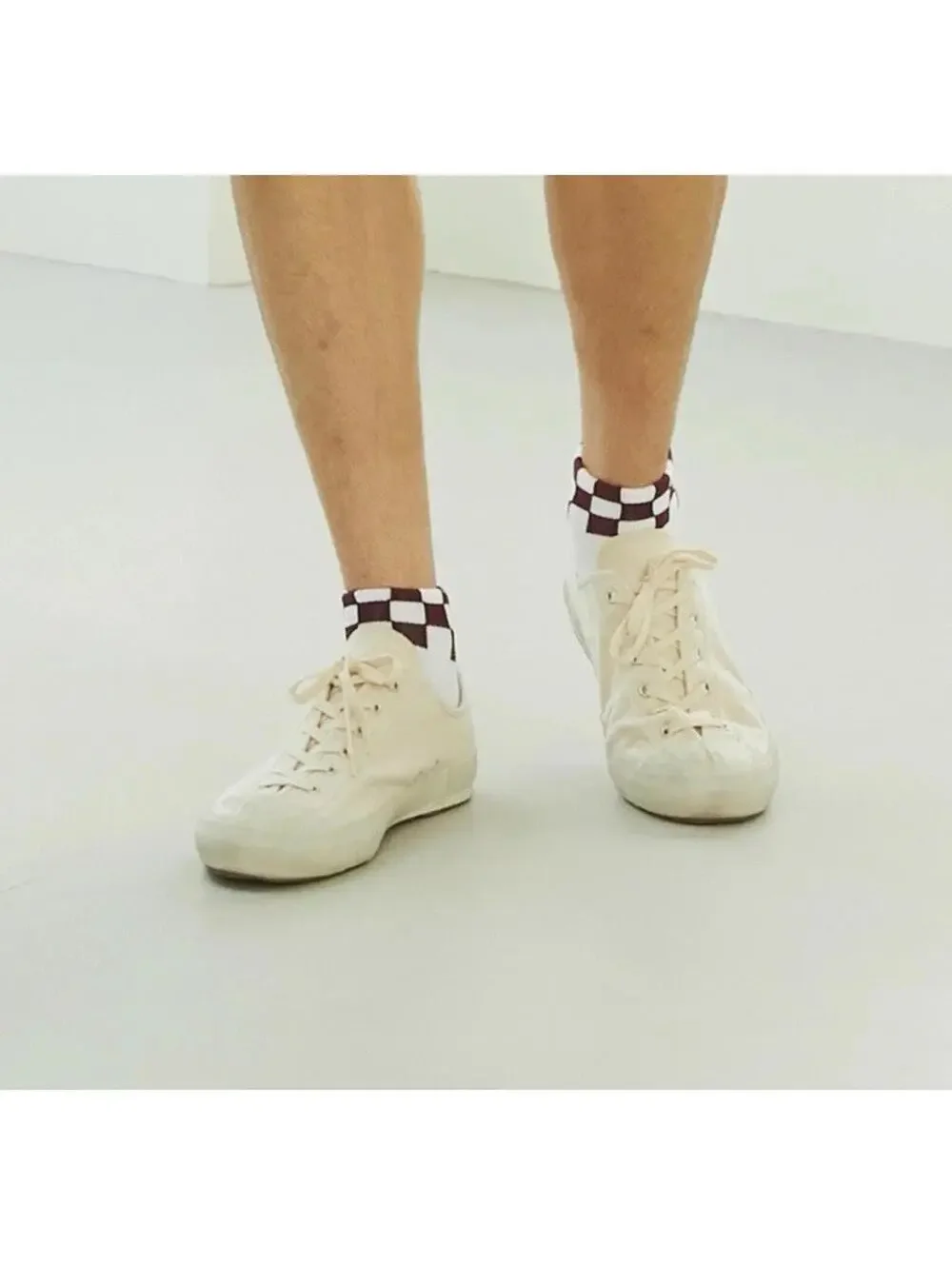 6 Pairs Quarter Socks Cushion Comfort Performance Checkerboard Wine Tan Colour